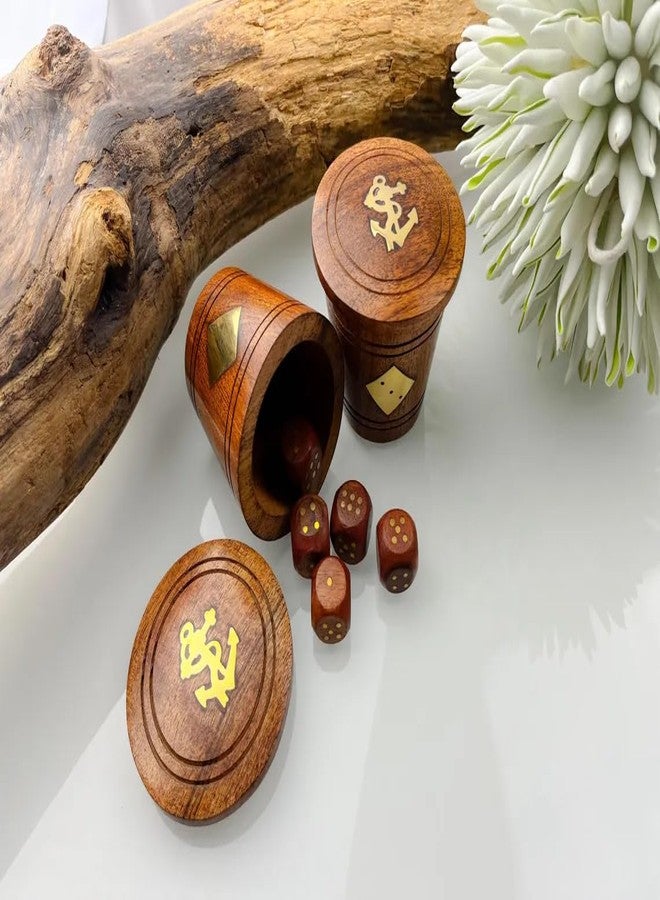 Timber Revival Co.® Solid Mango Wood Dice Cup with 5 Dice - Removable Lid - Handcrafted Box for Ludo, Yahtzee, Backgammon, RPG & Tabletop Games - 3x3 inches - Image 3